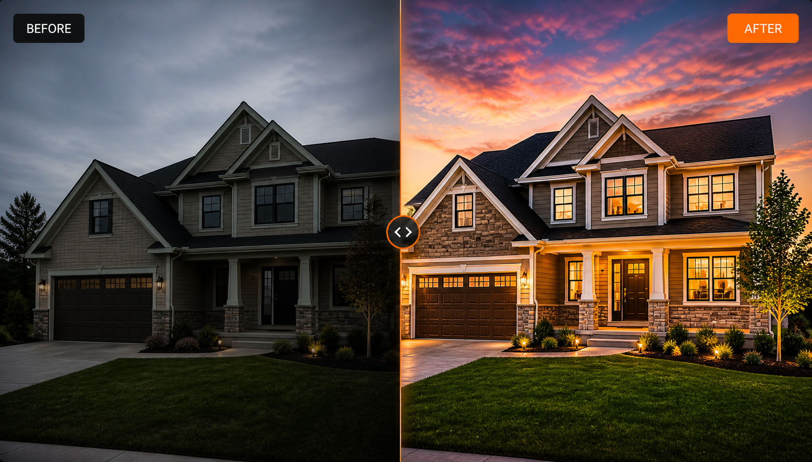 Twilight exterior before and after