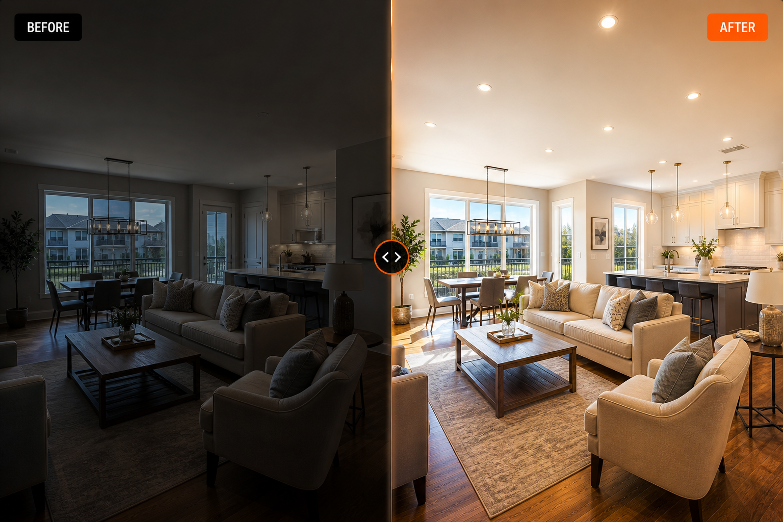 Living room before and after